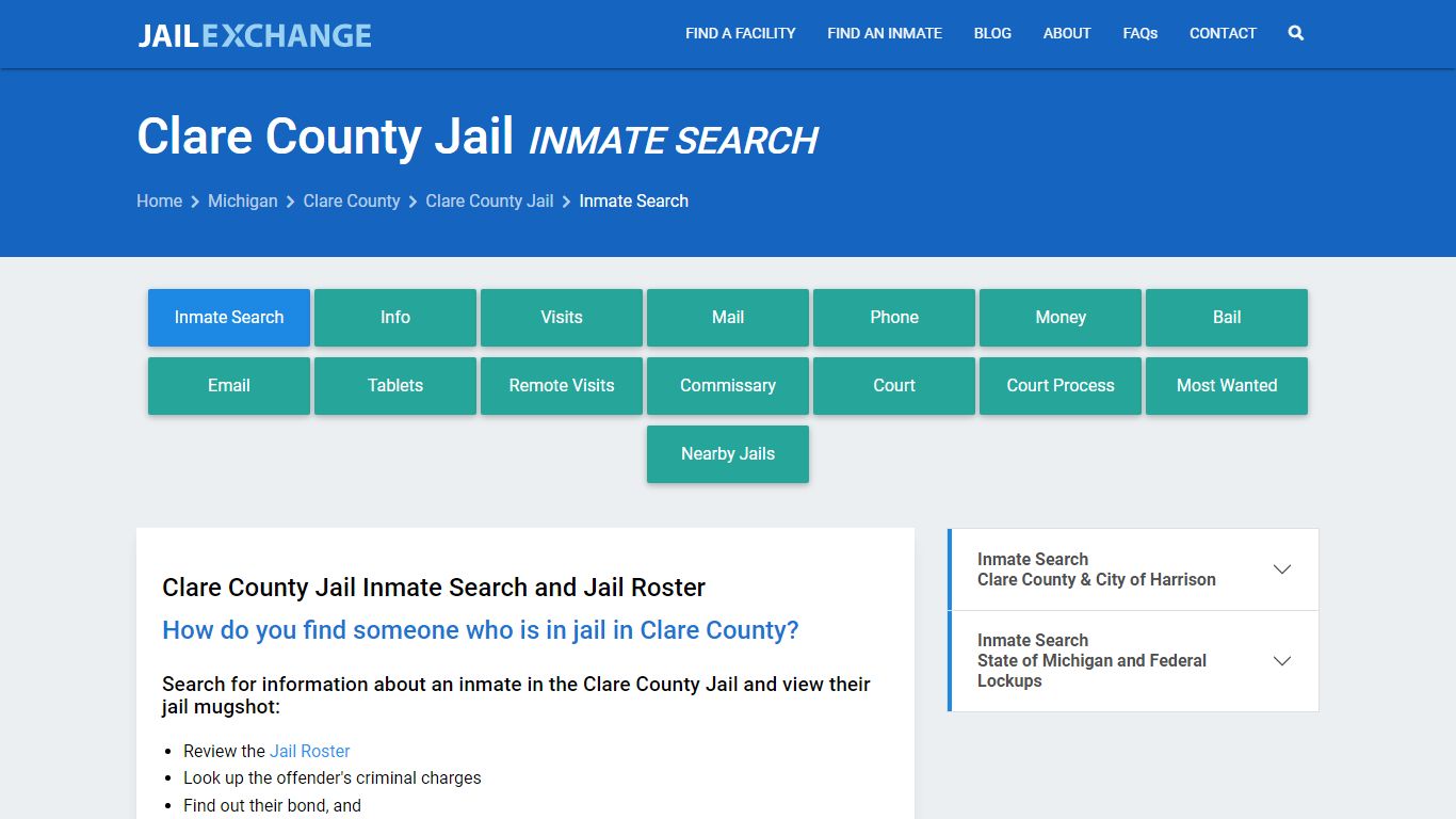 Inmate Search: Roster & Mugshots - Clare County Jail, MI
