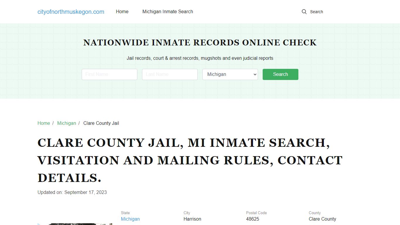 Clare County Jail, MI Inmate Search, Visitations. - City of North Muskegon