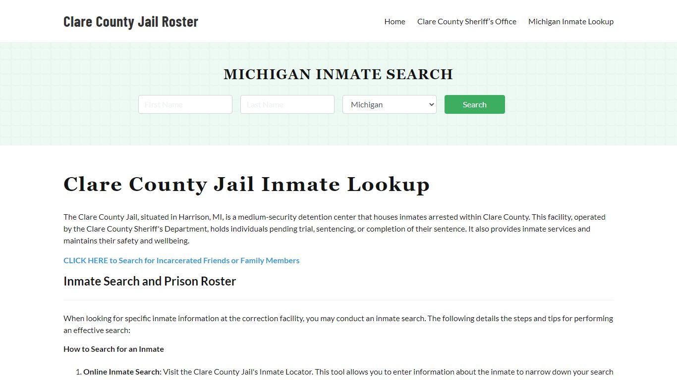 Clare County Jail Roster Lookup, MI, Inmate Search
