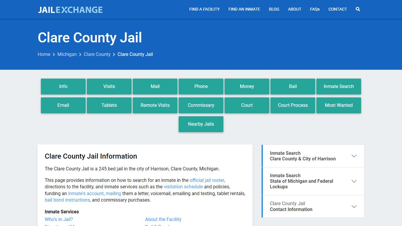Clare County Jail, MI Inmate Search, Information