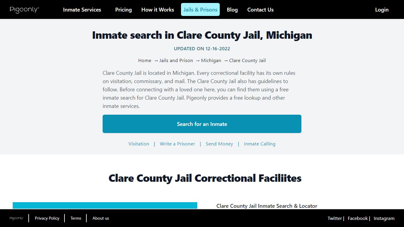 Inmate Search Clare County Jail, Michigan | Pigeonly